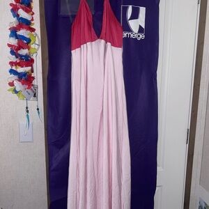 Pink and Red Halter Maxi Dress